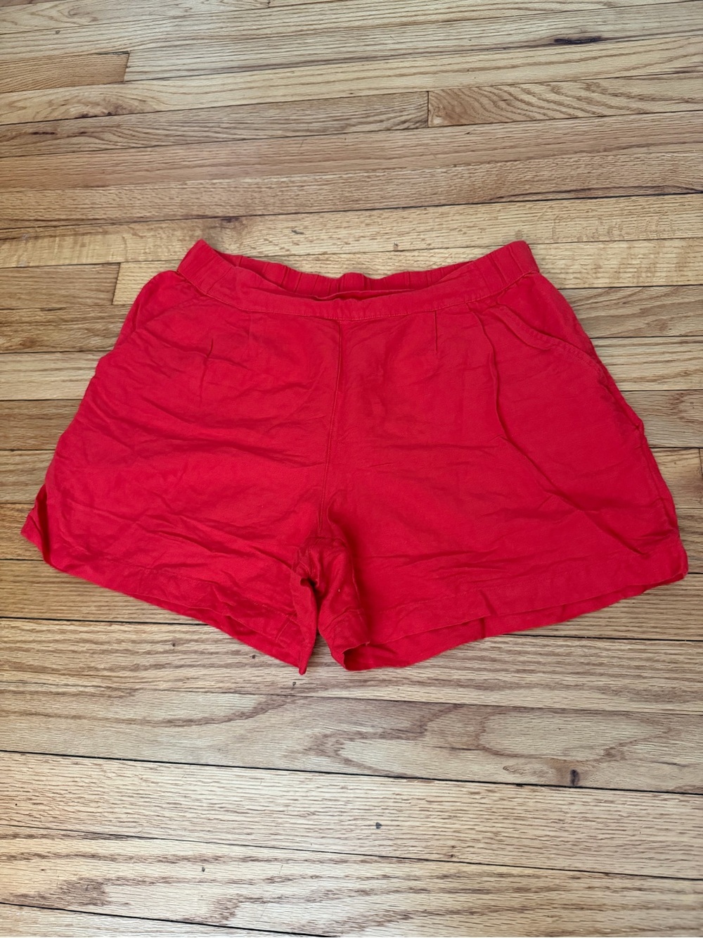 🎯a new day Linen Red High Rise Casual elastic pullover Shorts M minimalist
